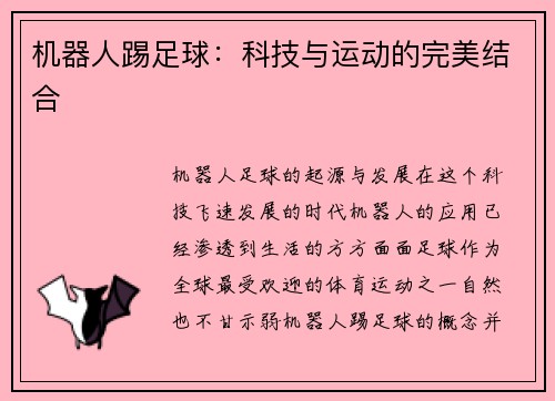机器人踢足球：科技与运动的完美结合