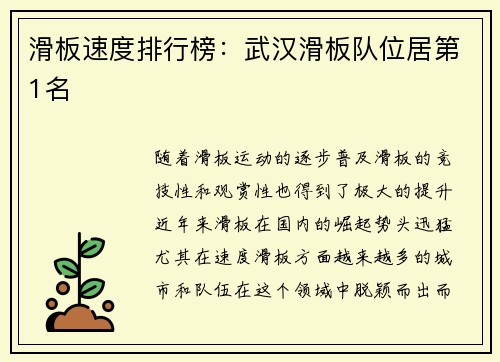 滑板速度排行榜：武汉滑板队位居第1名
